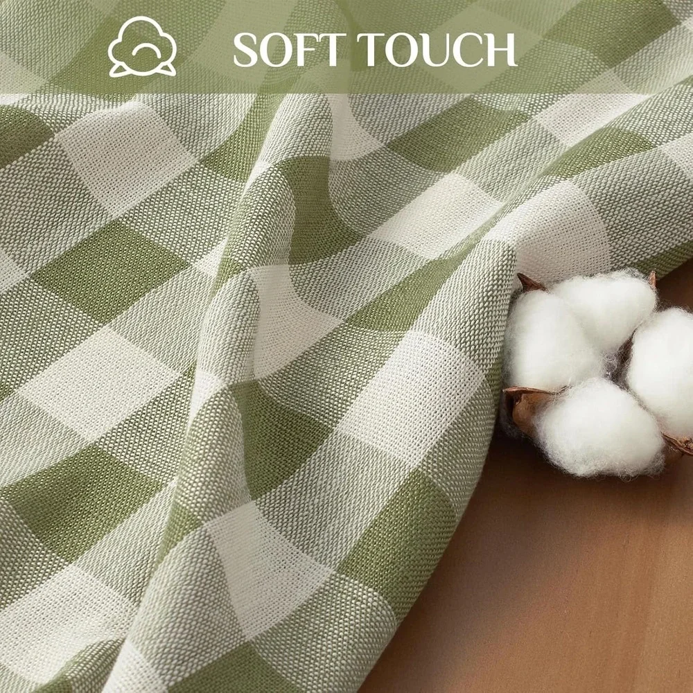 Gingham Tablecloth 55x84 Sage Green Tassel Trim Cottagecore Farmhouse New